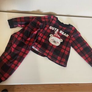 Cuddl Duds Kids Pajama Set - Red and Black Plaid with Bear